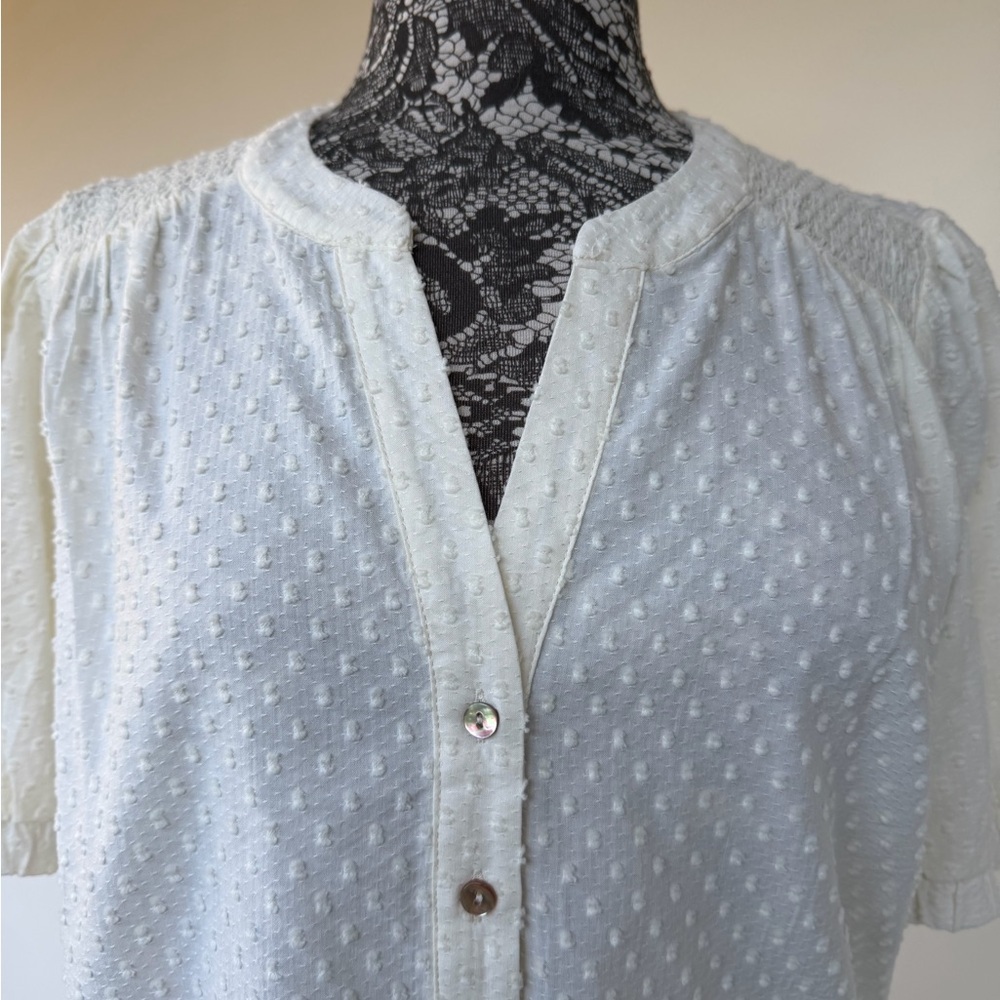 Light Cream Swiss Dot Button-Front Women’s Top by Mason&Belle size XL - Picture 4 of 4